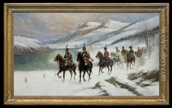 Napoleon Army In Spanish Mountains Oil Painting - Jan van Chelminski