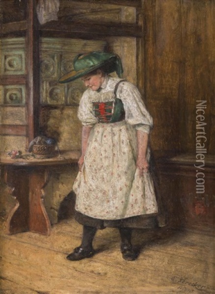 Junge Bauerin In Der Stube Oil Painting - Emil Strecker