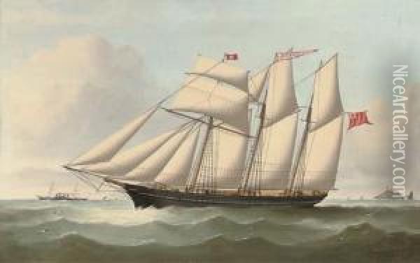 The Three-masted Topsail Schooner Oil Painting - John Rawcliffe