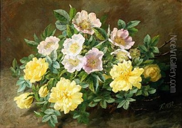 Yellow And Pink Flowers Oil Painting - Anthonie Eleonore (Anthonore) Christensen