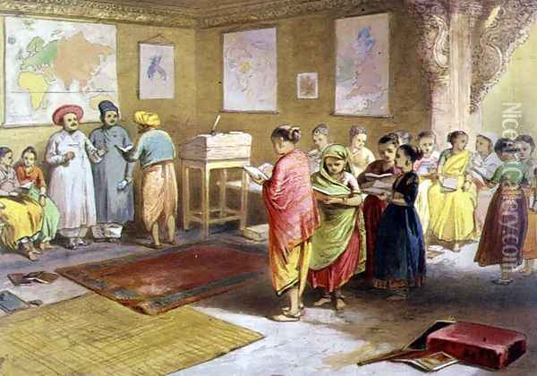 Bombay Girls School, 1863 Oil Painting - William Simpson