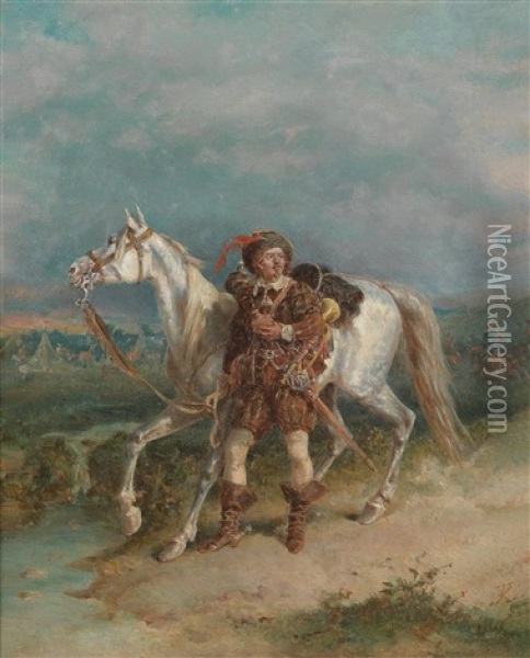 Musketier Mit Schimmel Oil Painting - Friedrich Kaiser