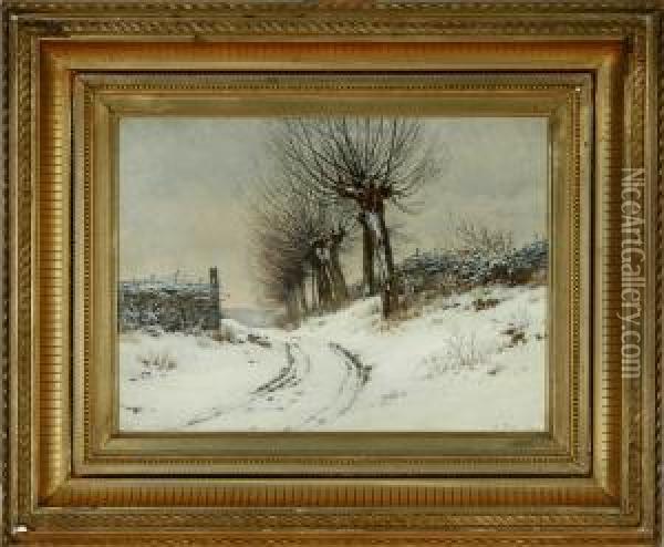 A Danish Winter Landscape With Willows Oil Painting - Hans Gabriel Friis