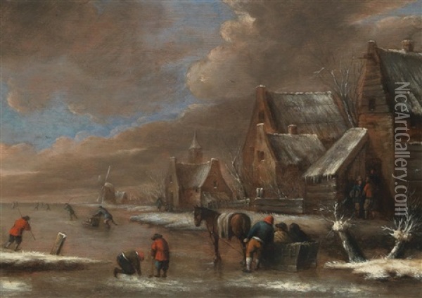 A Winter Landscape Oil Painting - Nicolaes Molenaer