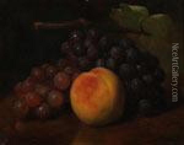 Still Life With Peach And Grapes Oil Painting - George Henry Hall