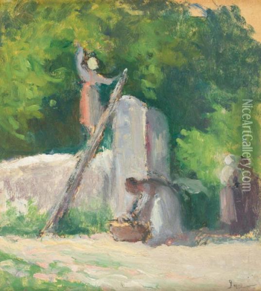 La Cueillette Des Pommes Oil Painting - Maximilien Luce