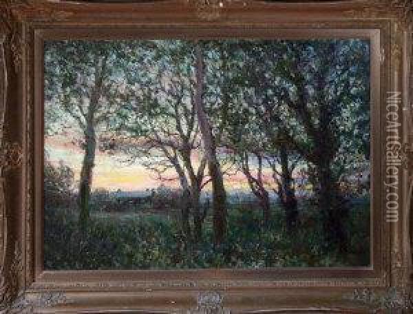 An Impressionistic Study Of Trees And A Cottage At Sunset Oil Painting - John Falconar Slater
