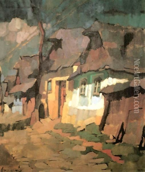 Houses in Var (Palace) Street 1926 Oil Painting - Odon Marffy