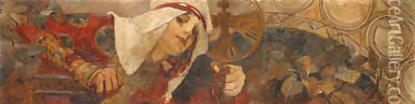 Femme à l'embleme, Winter Oil Painting - Alphonse Maria Mucha