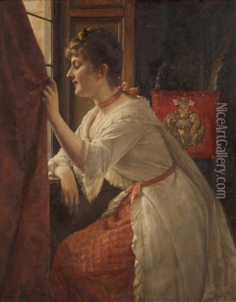 Waiting By The Window Oil Painting - Georg Papperitz