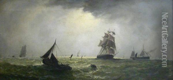 Shipping In The Channel Oil Painting - Adolphus Knell
