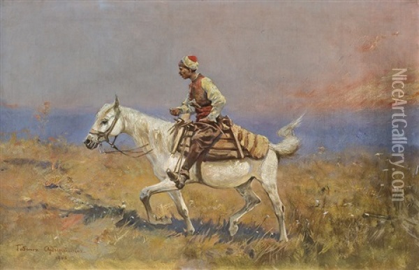 Steppe Rider Oil Painting - Tadeusz Ajdukiewicz