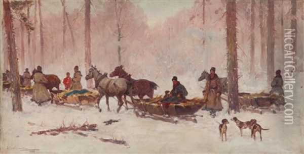 Before The Hunting Oil Painting - Adam Setkowicz