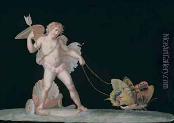 Cupid led by butterflies Oil Painting - Michelangelo Maestri