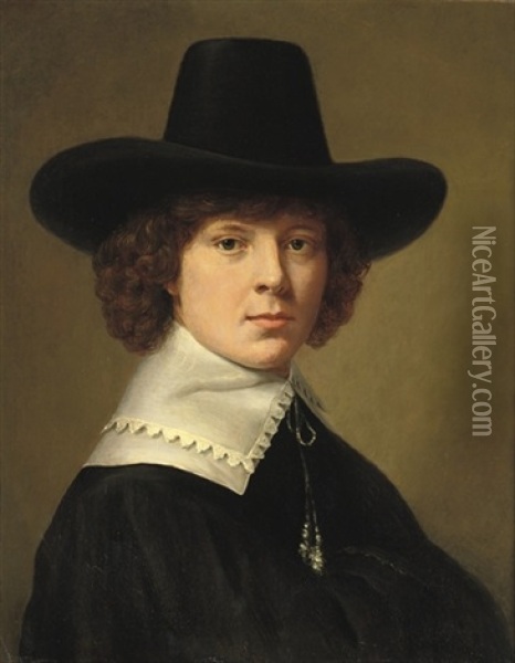 Portrait Of A Young Man, In A Black Costume Oil Painting - Aelbert Cuyp