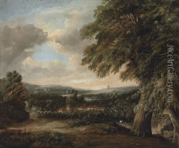 An Extensive Landscape, With Kew Pagoda And Gardens Beyond Oil Painting - Patrick Nasmyth