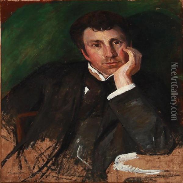 Portrait Of The Norwegian Painter Torleiv Stadskleiv Oil Painting - Aage Bertelsen