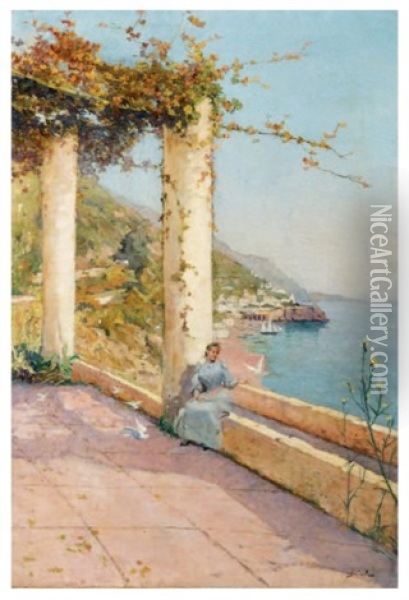 Portrait De Madame Casile Sur Sa Terrasse Oil Painting - Alfred Casile