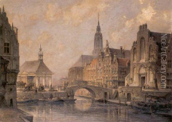 View Of Amsterdam Oil Painting - Cornelis Christiaan Dommersen