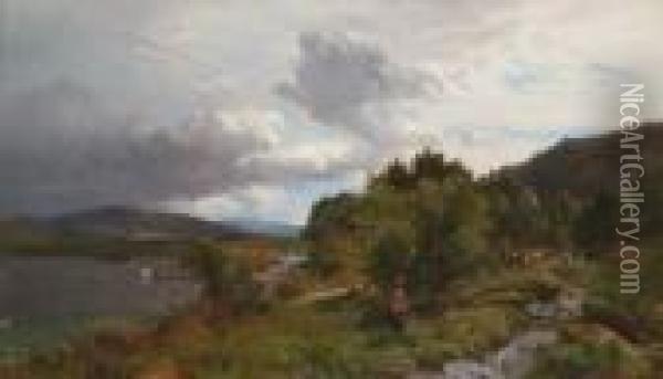 Paysage De Montagnes Aux Bergers Et Vaches Oil Painting - Sidney Richard Percy