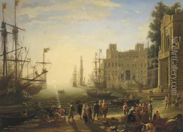 A Capriccio Of A Mediterrenean Port With The Villa Medici Oil Painting - Claude Lorrain (Gellee)