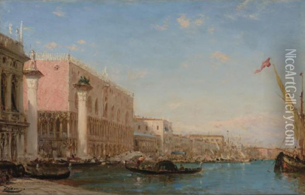 Gondalas At The Doges' Palace, Venice Oil Painting - Felix Ziem