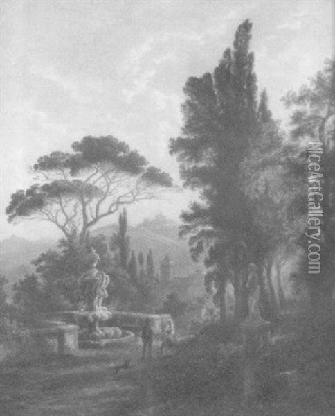 Blick Auf Die Villa D'este Im Abendsonnenlicht Oil Painting - Henry Jackel