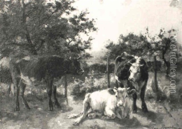 Trois Vaches Dans Un Pre Oil Painting - Aymar (Aimard Alexandre) Pezant