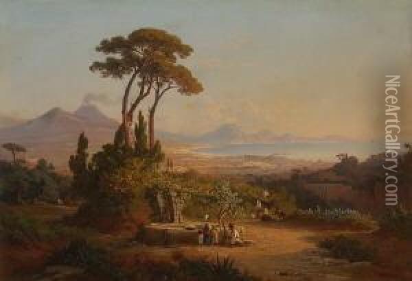 Blick Auf Die Bucht Von
 Neapel. Oil Painting - Johann Evangelist Riedmuller