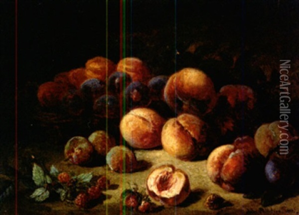 Stilleben Mit Pflaumen, Pfirsichen, Himbeeren Und Erdbeeren Oil Painting - Jules Antoine Pelletier
