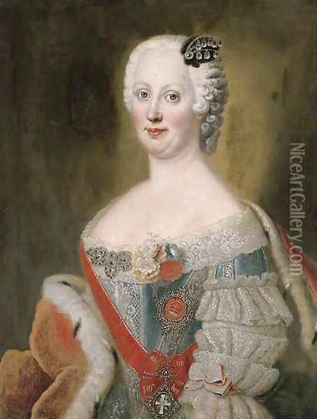 Portrait of noblewoman, traditionally identified as Catherine the Great (l762-1796), Empress of Russia, bust-length Oil Painting - Antoine Pesne