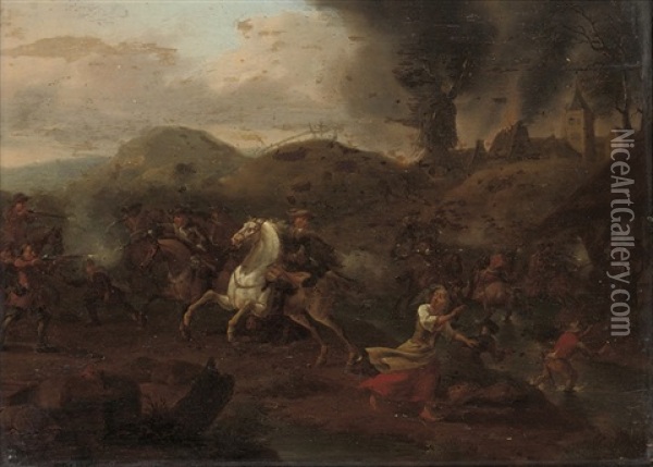 A Skirmish Between Cavalry And Infantry Oil Painting - Jan van Huchtenburg