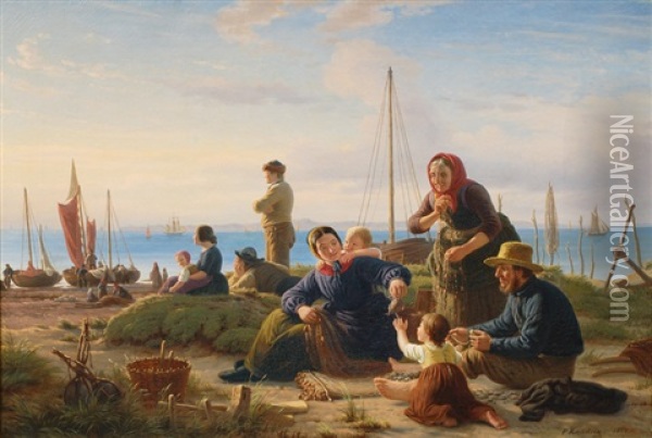 Evening On The Shore Oil Painting - Peter (Johann P.) Raadsig