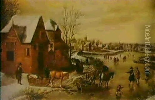 Ein Dorf Im Winter Oil Painting - Pieter Dircksz van Santvoort