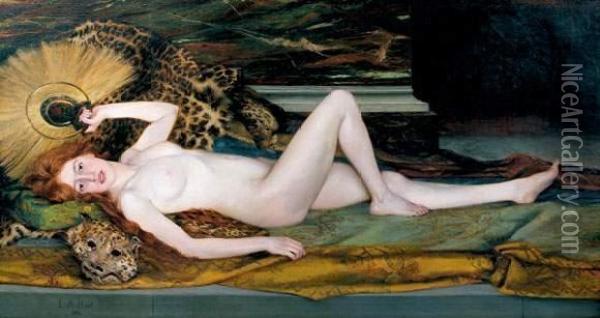 Jeune Femme Nue Allongee Sur Une Peau De Leopard Oil Painting - Louis Armand Huet