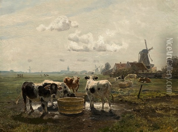 Cows Oil Painting - Hermann Baisch