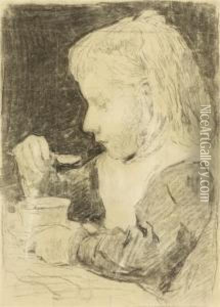 Girl Eating Oil Painting - Albert Anker