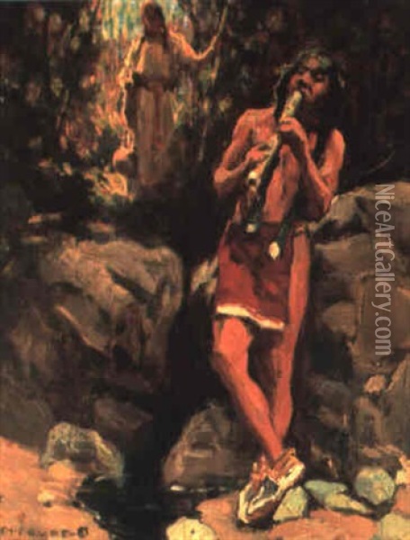 Call Of The Flute Oil Painting - Eanger Irving Couse