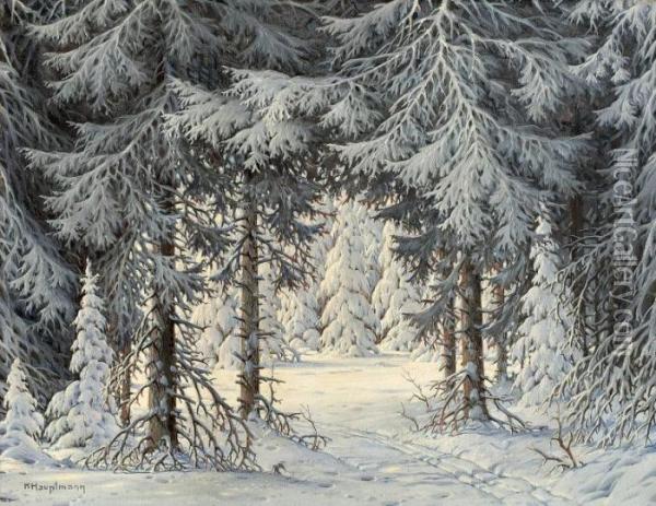 Winter Forest With Glade Oil Painting - Karl Hauptmann