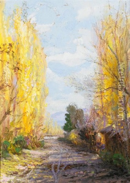 Autumn Lane, Penaflor, Chile Oil Painting - Alfredo Helsby