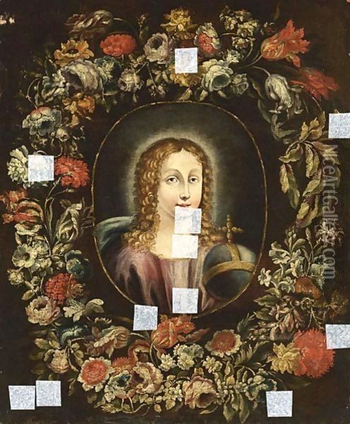 Christ As A Child In A Flower Garland Oil Painting - Italian School