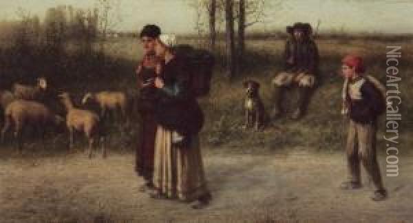 A Breton Pastoral'' Oil Painting - George Henry Boughton