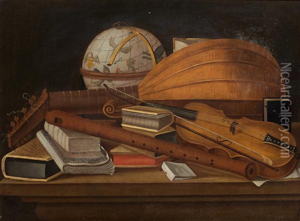 Nature Morte Aux Instruments De Musique Et A La Mappemonde Oil Painting - Evaristo Baschenis