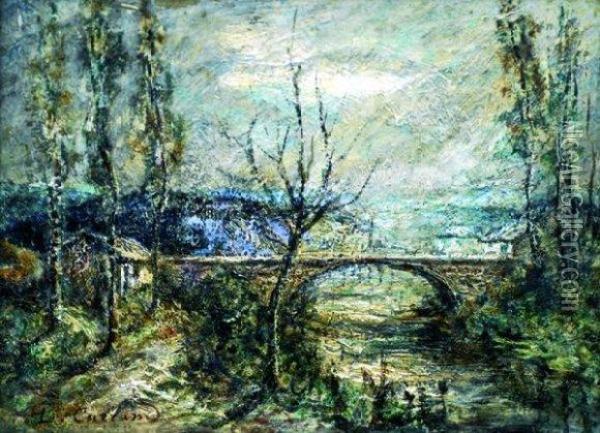 Paysage Au Pont. Oil Painting - Louis Hilaire Carrand
