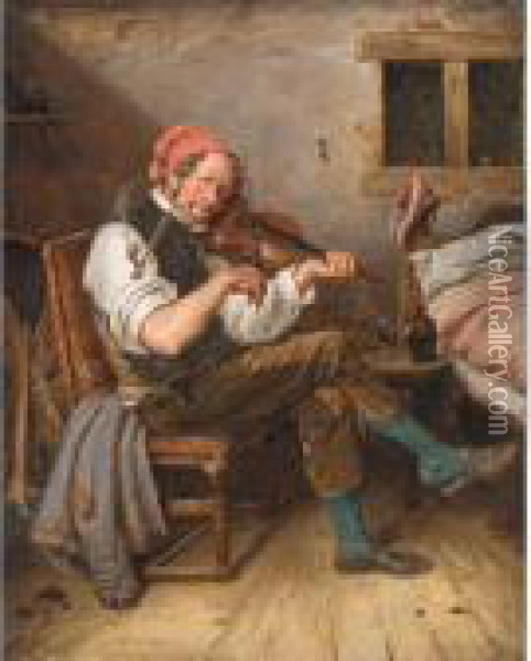 Der Geigenspieler (the Lone Fiddler) Oil Painting - Eduard Karl Pistorius