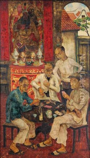 The Card Game Oil Painting - Ernst Agerbeek
