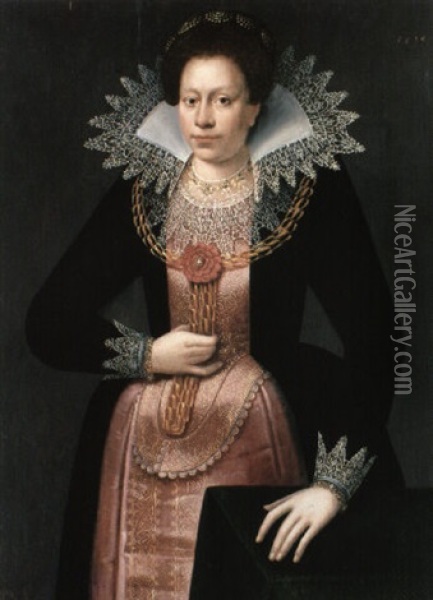 Portrait Of A Lady (member Of The Ripperda Family?) Oil Painting - Pieter (van Harlingen) Feddes