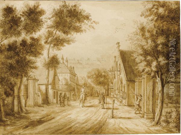 View Of The Herenstraat, Voorburg, Seen From Oosteinde Oil Painting - Paulus Constantin La Fargue