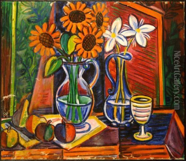 Still Life With Flowers Oil Painting - Tibor Jankay