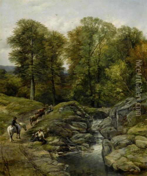 Herdsmen At A Mountain Stream Oil Painting - Thomas Creswick